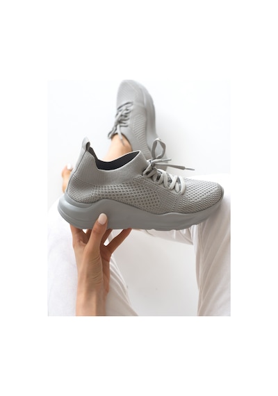 Kadın Triko Sneaker Bağcıklı Çorap Bileklik Detaylı Spor Ayakkabı 017 Buz
