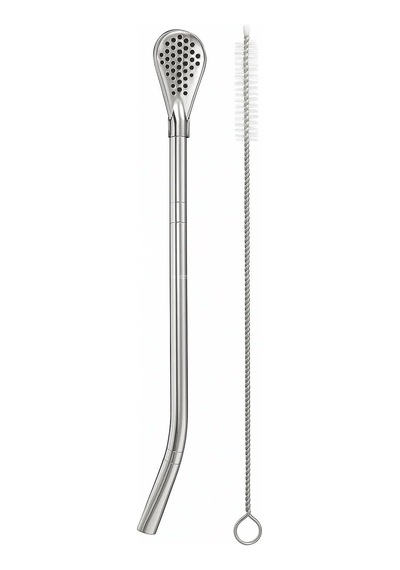 Süzgeç Uçlu Metal Pipet Seti, Filtreli Kaşık Pipet, Temizleme Fırçası Dahil, Kokteyl Sunum Bitki Çayı Ve Yerba Diğer