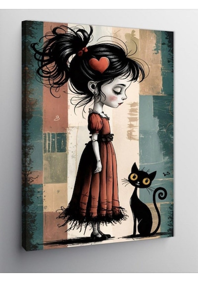 Kanvas Tablo Üzgün Kız Ve Kedi 50 X 70 Cnvsdkey-125615-50-70