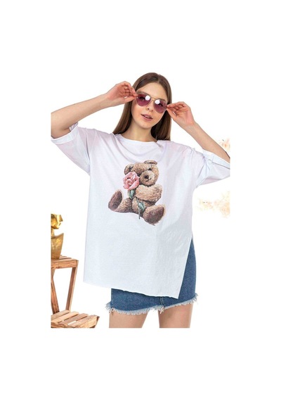 Kadın Oversize Bear Baskılı Tshirt (534304769)