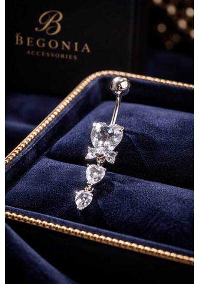 316l Cerrahi Çelik Göbek Piercing Zirkon Taşlı Sallantılı Kadın Piercing Paslanmaz Kararmaz Figürlü Fashion Özel Tasarım Göbek Piercing Modeli - 50 Gümüş