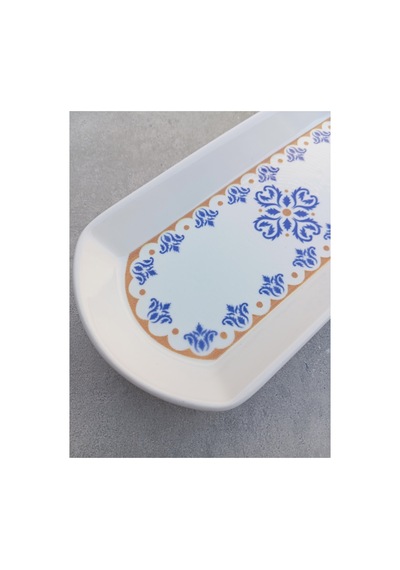 Ottoman 3 Adet Seramik Küçük Boy Oval Kayık Kahvaltı Sunum Tabağı - 9x20cm Mavi