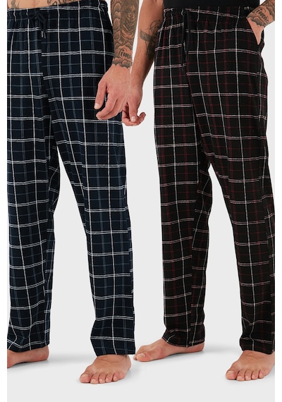 Buratti Pamuklu Regular Fit Normal Bel Düz Paça Cepli 2'Li Paket Erkek Pijama Altı 6574003S2 Lacivert-Siyah Bordo