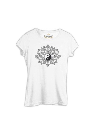 Zambak Yin Yang Beyaz Kadın Tshirt 001