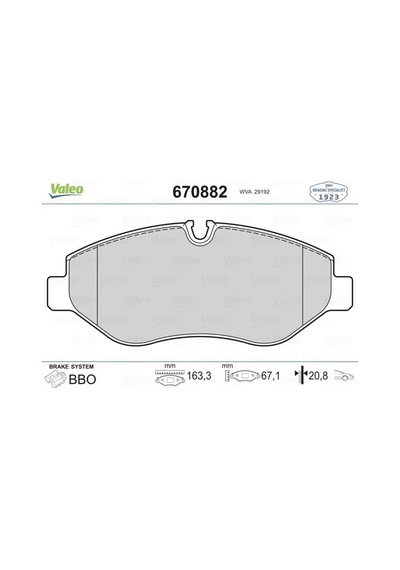 Valeo 670882 Fren Balatası Ön Mercedes W639 W447 B906 . Vw Crafter 30-35-50 A0044208320-2e0698151 1 Takım