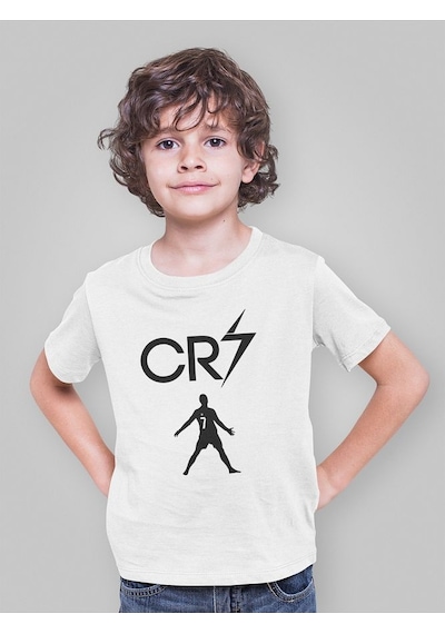 Sevbano Ronaldo Baskılı Unisex Futbolcu Çocuk Tişört 1-12 Yaş Beyaz