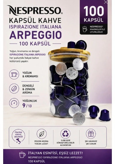 Kapsül Kahve Arpeggio 100 Kapsül + Cam Saklama Kutusu Hediyeli