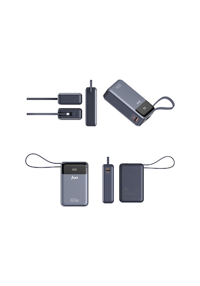 Juo JLP265 20000 Mah 65w Led Ekranlı Usb-a + Type-c Kablolu Taşınabilir Hızlı Şarj Cihazı Powerbank Gri
