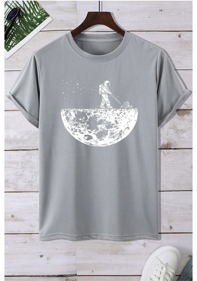 Uzay Temalı Tasarım Tshirt Gri