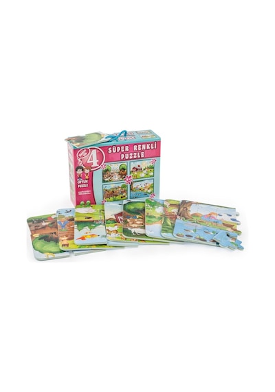 3222 Dıytoy Süper Renkli 4'Lü Puzzle Çiftlik / 8+12+16+24 Parça