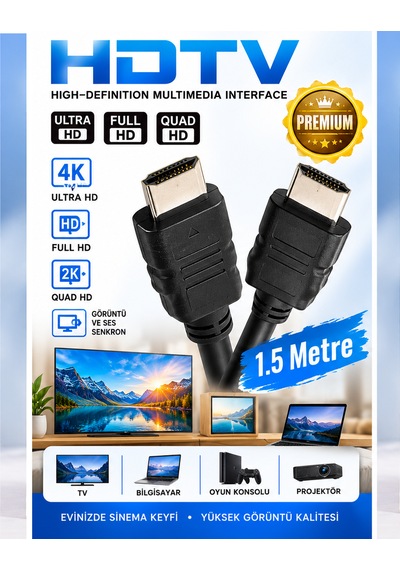 Radem 1.5 Metre Hdmı Kablo 4k Ultra Hd Full Hd 1080p 2k Görüntü Ve Ses Aktarım Kablosu 1.5 M