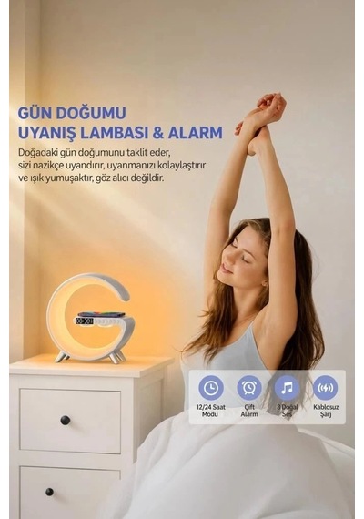 Özel Üretim Torima Masa Lambası Kablosuz Şarj Hoparlör G1 Siyah 3ın1 Uyandirma Ev Başucu
