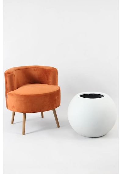 Orta Boy Fiber Saksı Küre Model Beton Dokulu Açık Gri