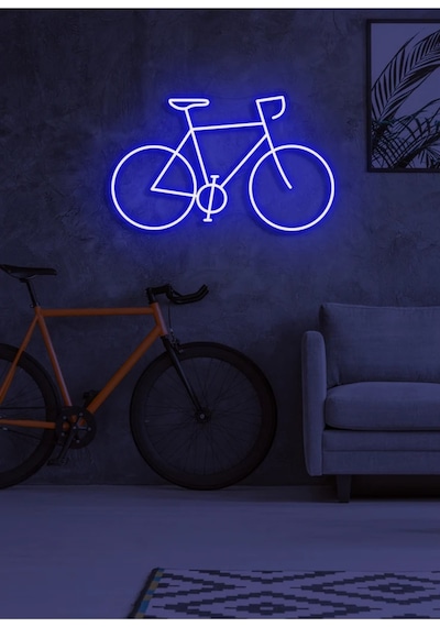 Bisiklet Figürlü Neon Tabela Mavi