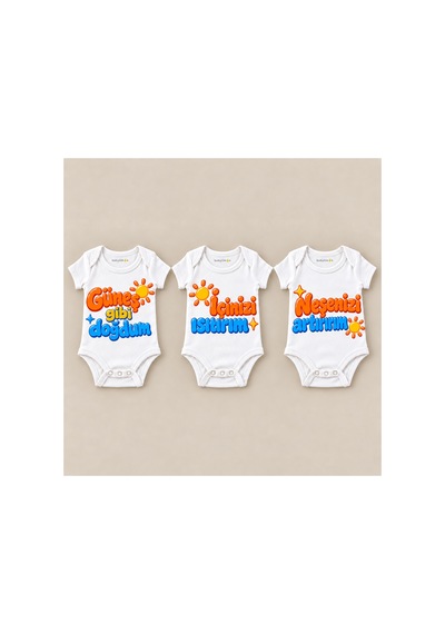 Babylimon Güneşli Gün Üçlü Beyaz Kısa Kollu Bebek Zıbın Seti Beyaz - 930083934 Beyaz