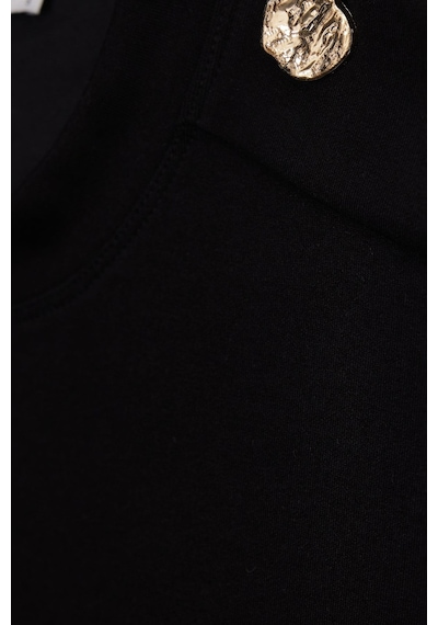 Tudors Kadın Oversize Geniş Kesim Bisiklet Yaka Omzu Düğmeli Likralı Siyah Viskon Bluz-50868
