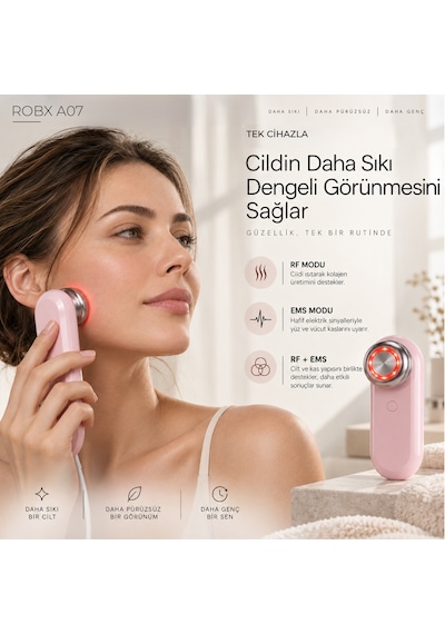 Robx A07 Yeni Nesil Rf Ems Cilt Sıkılaştırıcı Ve Kırışıklık Yüz Ve Vücut Aleti Pembe