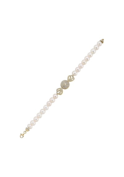 7,5 Mm Zirkon Taşlı İnci Bileklik 18 Cm / Sarı Gümüş