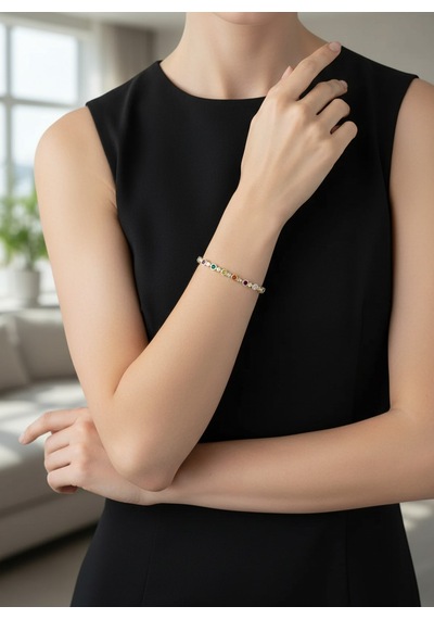 Valmont Accessories Kadın Gold Renk Renkli Taşlı Yuvarlak Detaylı Bileklik
