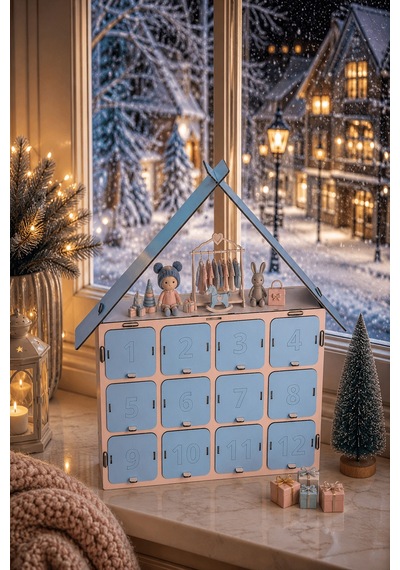 Mingitav Adventa Advent Calendar Ahşap 12 Çekmeceli Numaralı Karne Yılbaşı Doğum Günü Ödül Boş Hediye Kutusu Çocuk Odası Dekoru Pastel Pembe - Pastel Mavi - 889418564 Pastel Pembe - Pastel Mavi