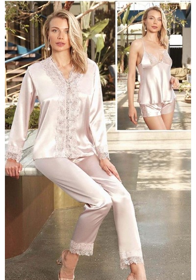 Nurteks 6690 Kadın Kaplı Kısa Saten 6'lı Set-pudra Pudra