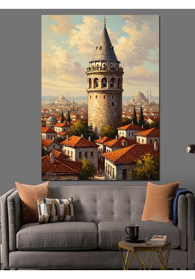 Ahşap Tablo Kırmızı Tarlada Tek Başına Ağaç