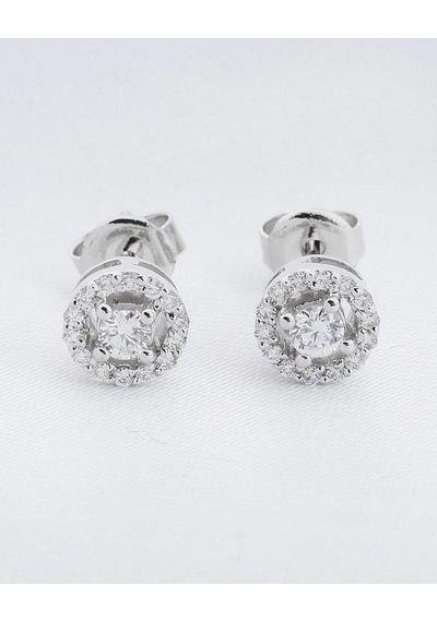 0.32 Karat Pırlanta 14 Ayar Altın Çevresi Pırlantalı Küpe Beyaz