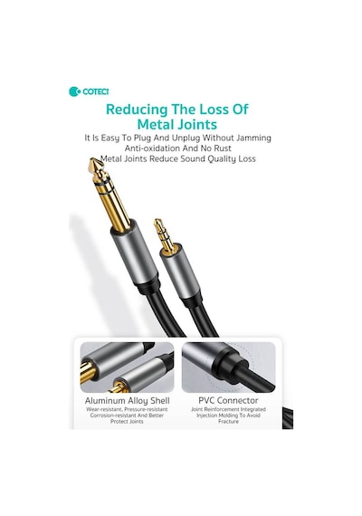 6.5mm To 3.5mm Aux Jack Ses Kablosu Jak Dönüştürücü Gitar Amfi Hoparlör Bağlantı Kablosu 3 Metre