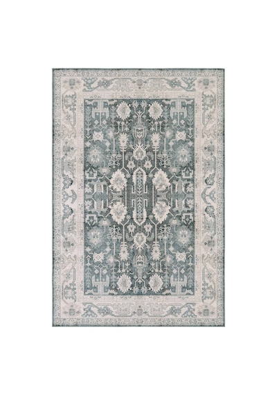 Cool Halı Private Xw Krem Yeşil Eskitme Vintage Yıkanabilir Şönil Etnik Desen Klasik Salon Halısı