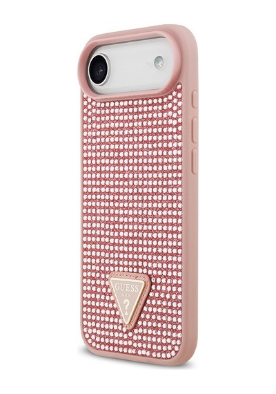 Apple Uyumlu iPhone 17 Air Kılıf Guess Lisanslı Taşlı Arka Yüzey Üçgen Logolu Kapak Pembe