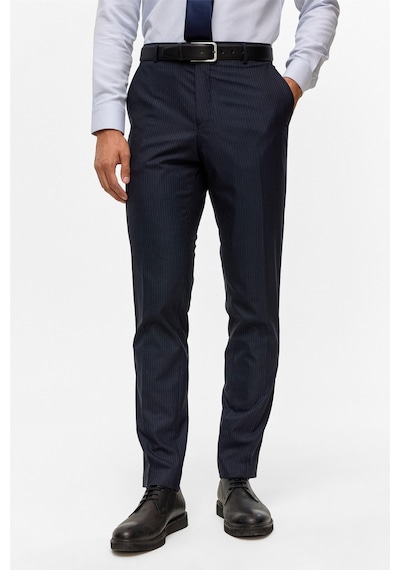 Süvari Lacivert Slim Çizgili Kruvaze Yaka 6 Drop Takım Elbise-38746 Lacivert