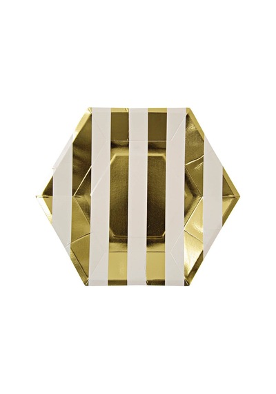 Meri Meri - Gold Stripe Large Plates - Altın Çizgili Tabak - L