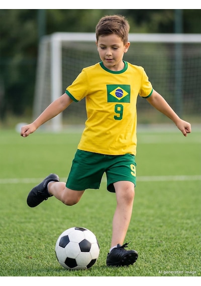 Civil Boys Brazil Baskılı 2'li 6-9 Yaş Takım - Pamuk Forma - Sarı