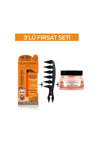Fontenay Pudra Toz Wax Turuncu 20gr +şekil Tarağı 044+ Face And Body Scrub Çilekli 350ml 3'lü Set