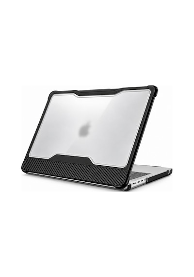 MacBook Air 13.3" A2337 M1 A2179 A1932 Uyumlu Hard Case Sert Kapak, Şeffaf Rugged Bumper Koruyucu Kılıf, Karbon Desenli Darbe ve Çizilme Koruması Siyah