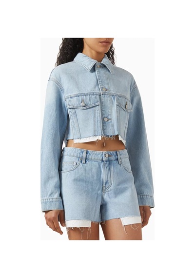 12storeez Cropped Denim Kadın Ceket, Ham Paça Ve 13.5oz Kumaşla Yazlık Şıklık Açık Mavi