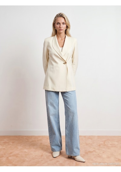 Dilvin 60814 Gold Düğmeli Blazer-ekru