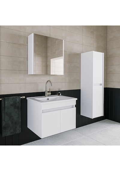 Banos Tm3 Lavabolu Beyaz 65 Cm Aynalı Banyo Dolabı Takımı Beyaz