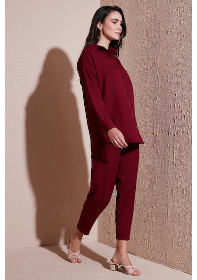 Lela Keten Karışımlı Regular Fit Lastikli Bel Uzun Kollu Alt Üst Bayan Takım 6696622 Bordo Lela Keten Karışımlı Regular Fit Lastikli Bel Uzun Kollu Alt Üst Bayan Takım 6696622 Bordo