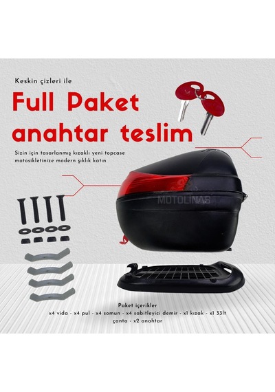 Mefatech Mf33 33Lt Siyah Çanta Topcase Kızaklı Full Aparatlı