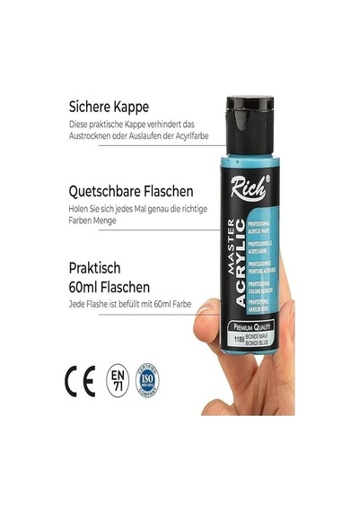 Rich Mastermix Akrilik Boya 6 Renk 60 Ml 1 Paket Pastel Renkler Akrilik Boya 6 Lı Profesyonel Tuval Canvas