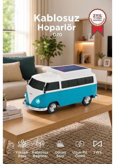 Premium Dekoratif Oda Bahçe Bluetooth Hoparlör Retro Araba Vosvos D70 Yeşil