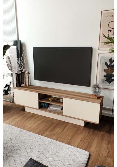 Verona Modern 2 Kapaklı Raflı Tv Ünitesi Tv Sehpası 180 Cm Ceviz-aytaşı