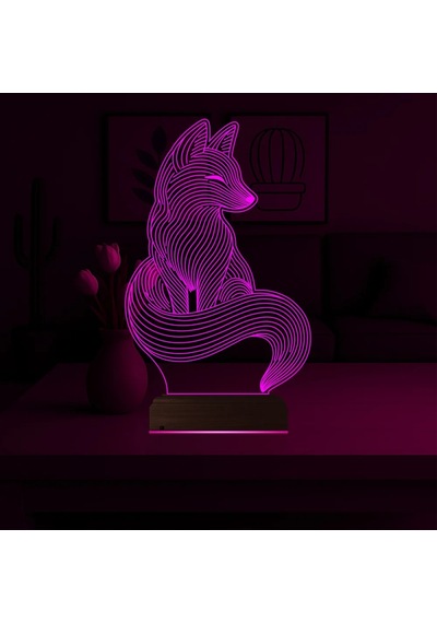 Luvivia Dekoratif Tilki Tasarım 3d Lamba - Masa Gece Lambası Şeffaf