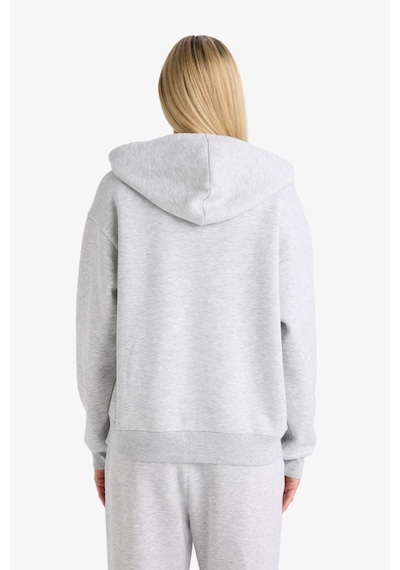DeFacto -  Relax Fit Kapüşonlu Basıc Kalın Fermuarlı Sweatshirt C1809AX26SP Gri
