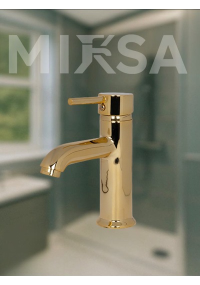 Gold Altın Kaplama Sabit Lüx Gövde Banyo Lavabo Musluğu Bataryası