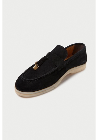Mubiano Hakiki Deri Collection Kadın Süet Loafer & Babet Siyah -mckry1410-s Siyah