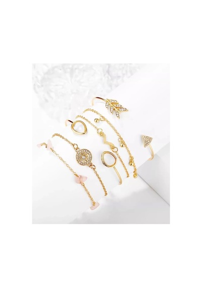 Lunarie Zirkon Taşlı Ve Pembe Doğal Taş Detaylı 6'lı Bileklik Rose Gold