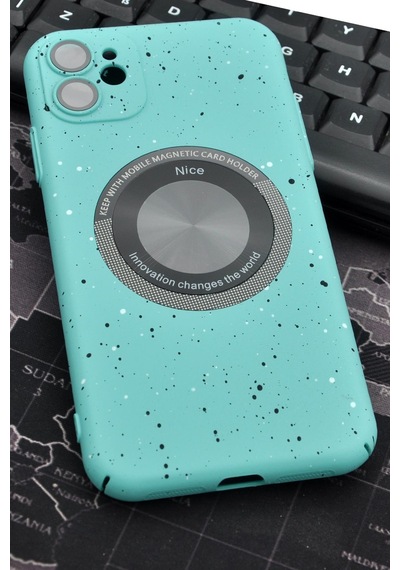 Apple Uyumlu iPhone 11 Uyumlu Mint Yeşil Benekli Desenli İnce Sert Kapak Kılıf Kamera Lens Korumalı Mint Yeşili -
