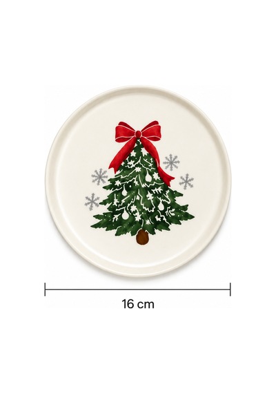 Merry Christmas 6 Lı 16 Cm Yılbaşı Desenli Seramik Pasta Ve Tatlı Tabağı Seti Beyaz